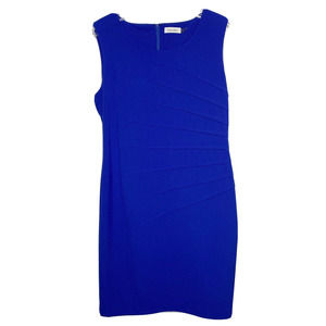 Calvin Klein Sunburst Sheath Dress Size 12 Royal Blue Sleeveless Knit Lined